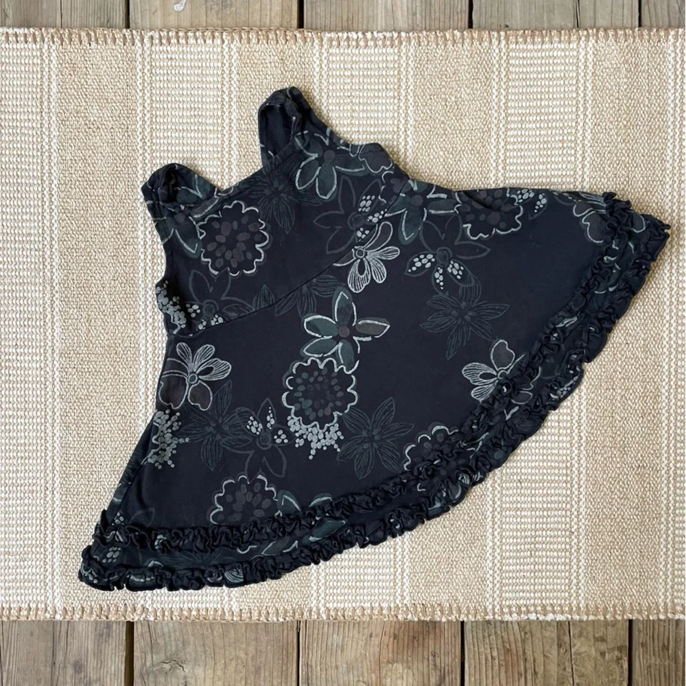 fresh produce Black Floral Ruffle Hem Girls Sundress 100% Cotton Sz 6 Months 6M